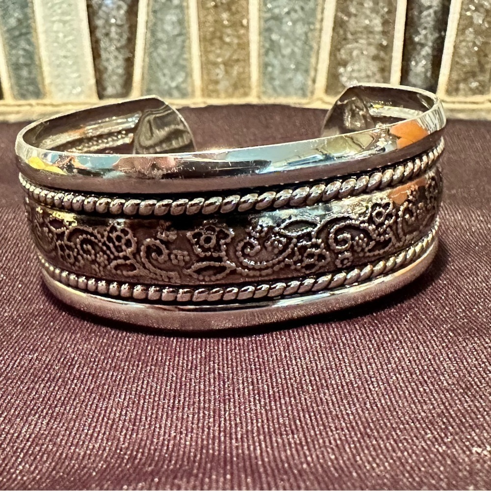 Silver Tone Cuff Bracelet, Fun Boho